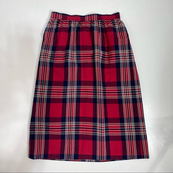Pendleton Vintage Red Wool Plaid Pleated Pencil Midi Skirt 12p - Picture 5 of 7